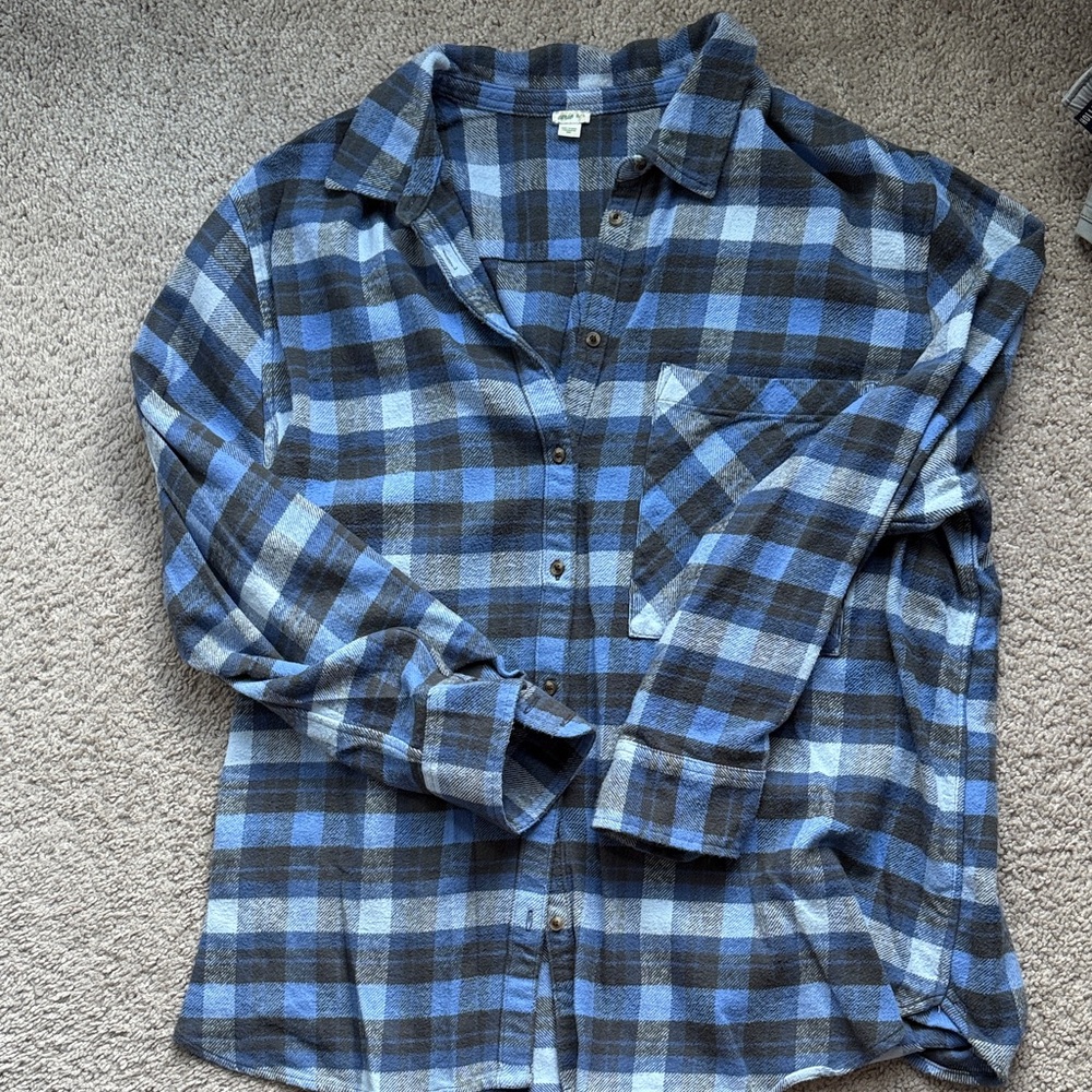 Aerie Blue and Black Plaid Women's Button Down Shirt